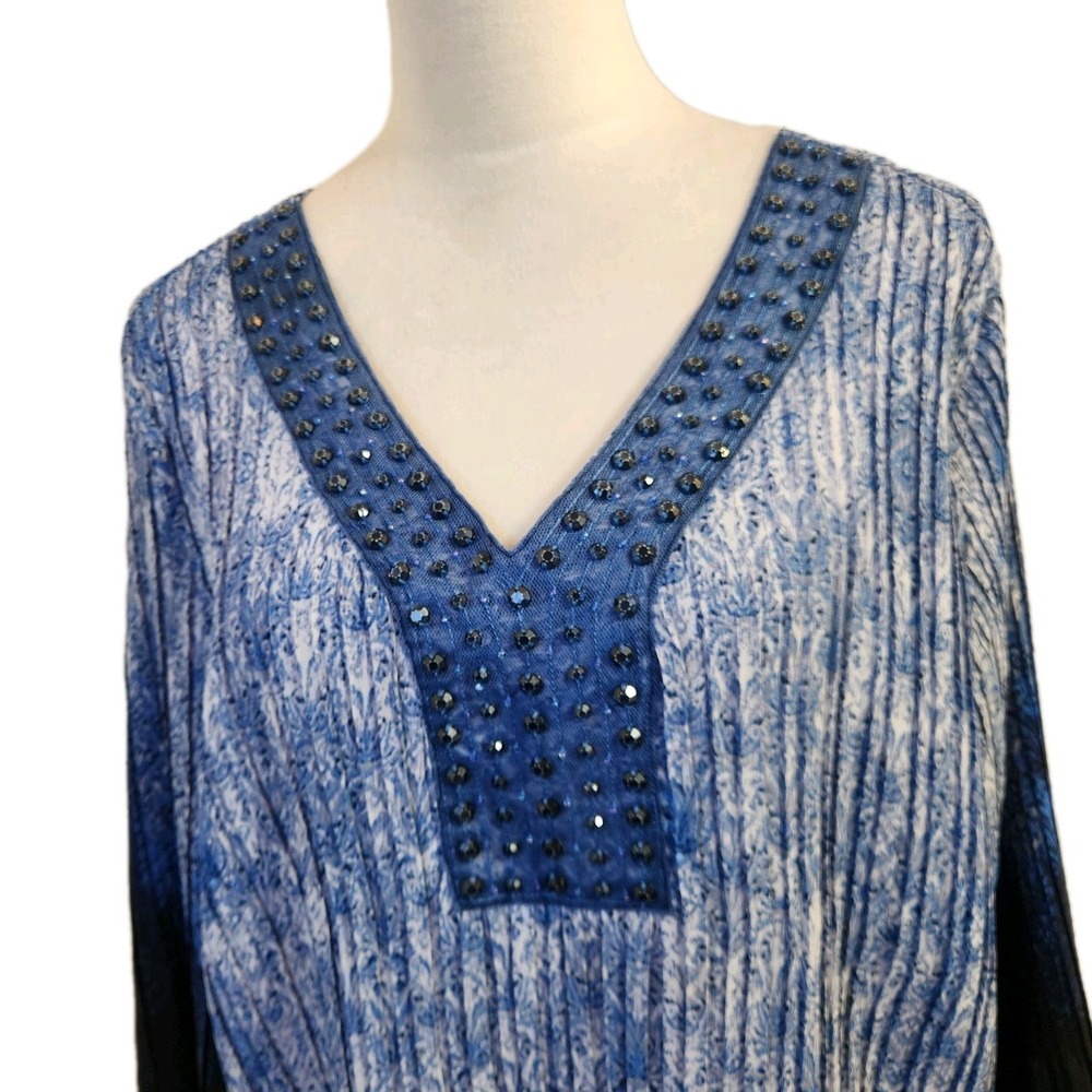 Catherines Womens Accordion Pleat Tunic Size 2X Blue Print Flare Sleeve Boho Top - Picture 5 of 16